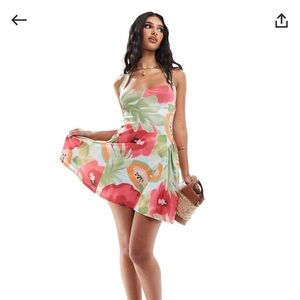 ASOS design sweetheart neckline halter mini dress w/ full skirt in floral print
